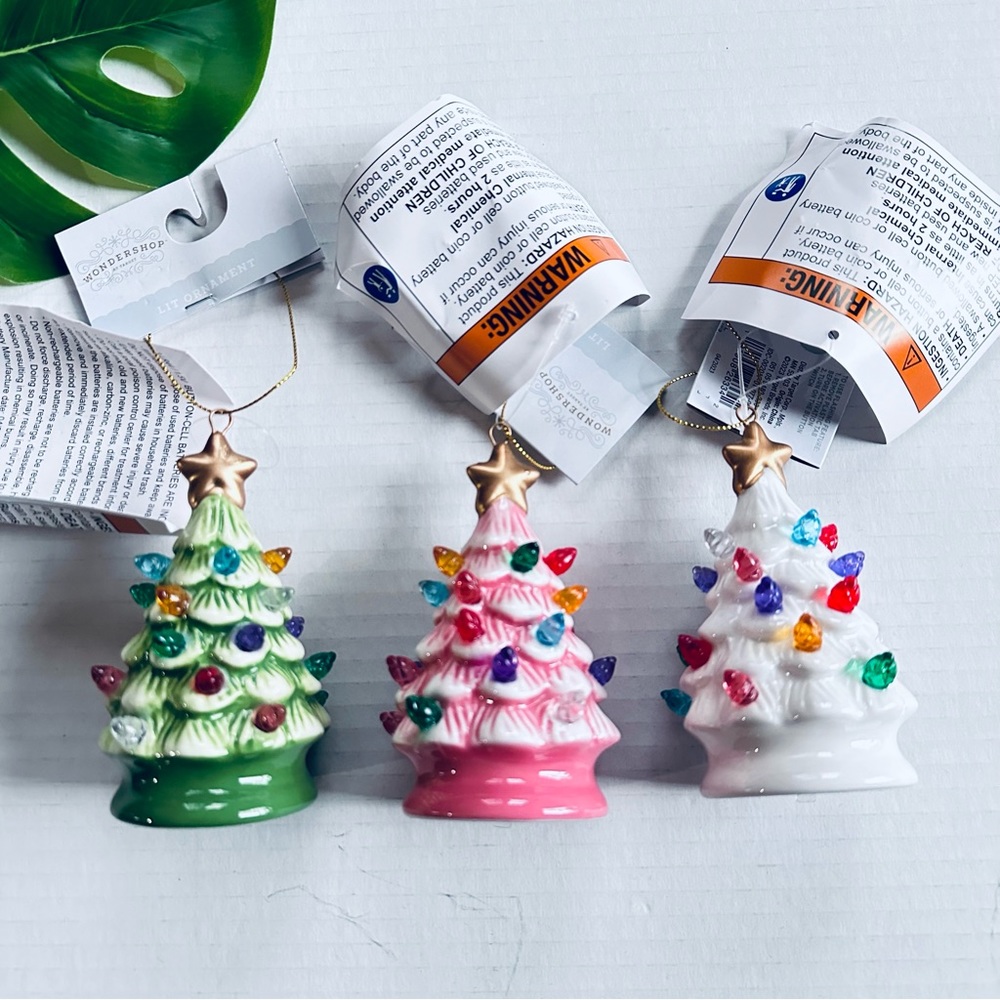 Target Wondershop Lit Retro Christmas Tree Ceramic Ornaments, White, Pin…